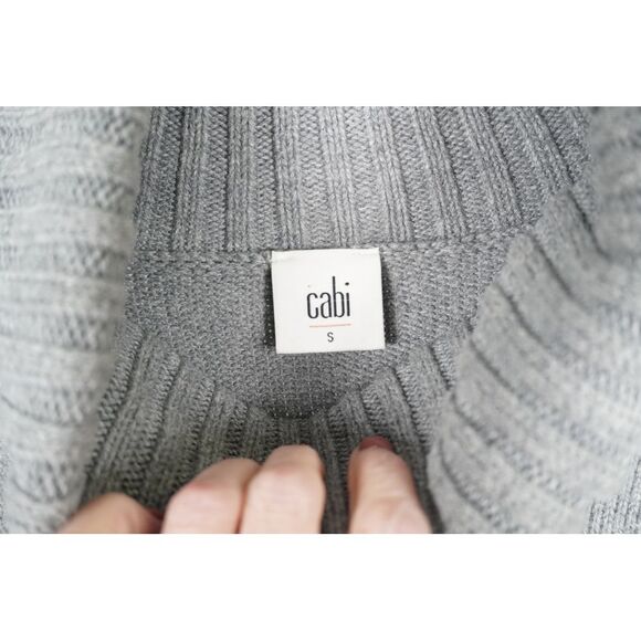 Cabi Eden Pullover Sweater Grey Wide Turtleneck Bell Floral Sleeves - Picture 2 of 7